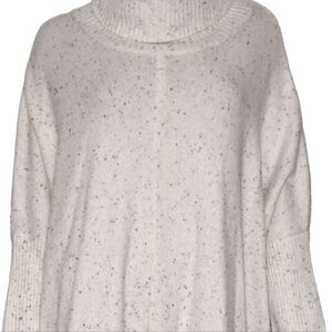 LOFT Speckled Off White Oversized 3/4 SleeveSoft Turtleneck Sweater Size M Comfy